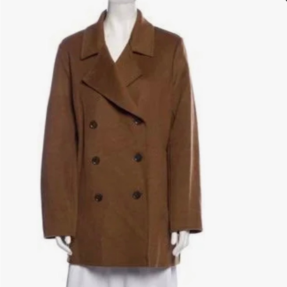 JENNI KAYNE Brown Pea Coat Wool Cashmere Alpaca Elegant Lagenlook Clean Girl L